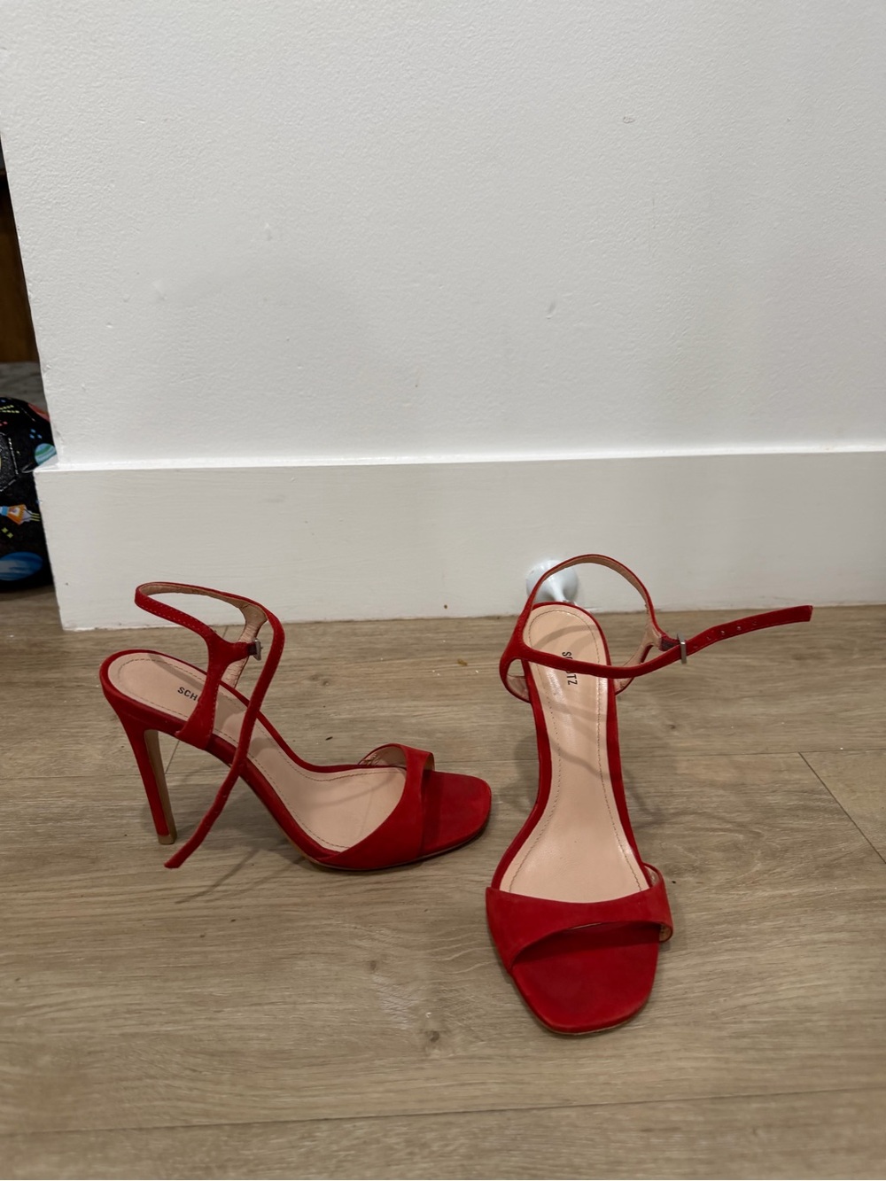 SCHUTZ Red Suede Strappy Stiletto Sandals Heels Size 7.5